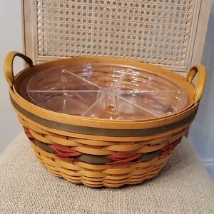 SALE Longaberger 1999 Holiday Hostess Pinecone Basket with Divided Protector Set